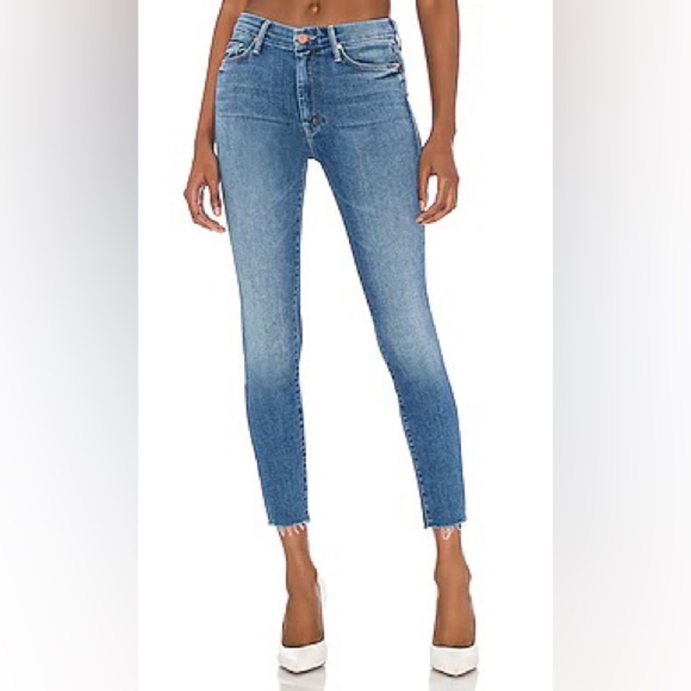 MOTHER's iconic skinny denim in a bright blue wash